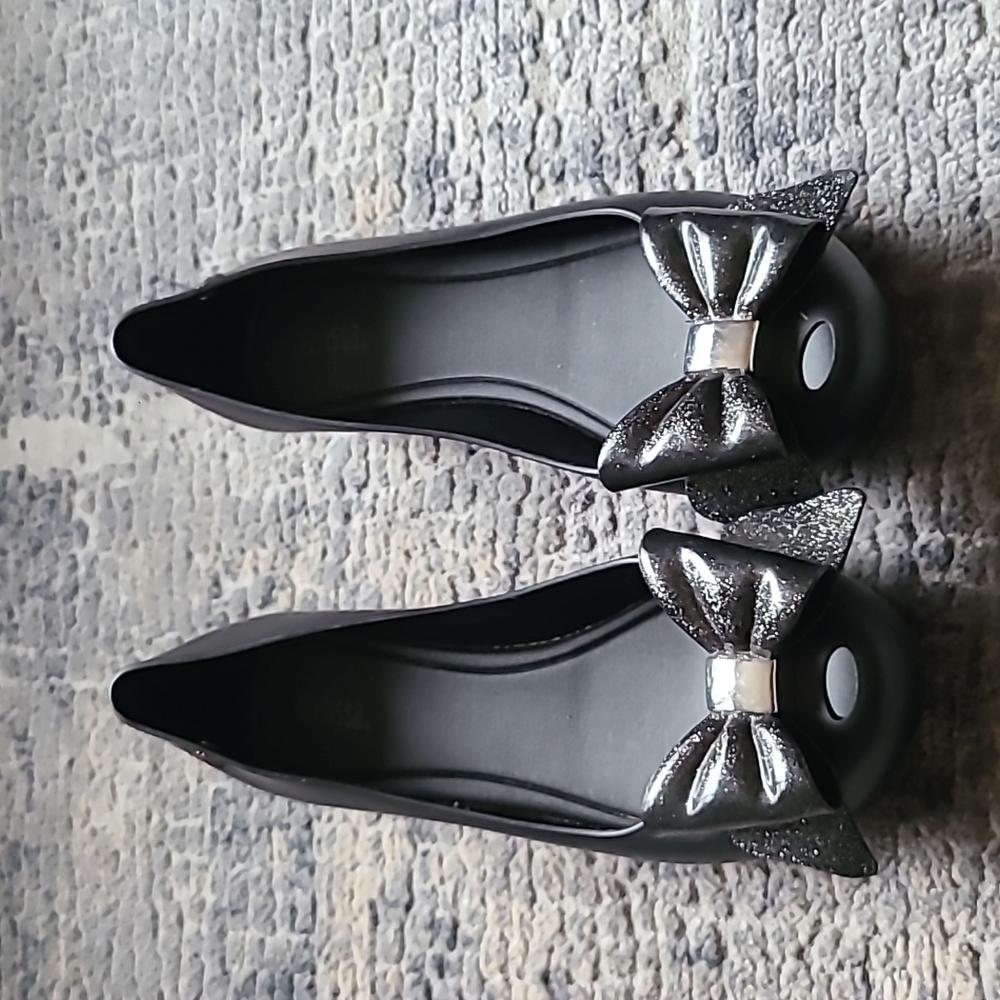 Melissa Black Glitter Bow Jelly Flats